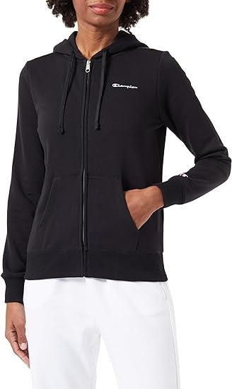 Champion Legacy Icons W - Spring Terry Small Script Logo Full-Zip Felpa con Cappuccio, Nero, Donna