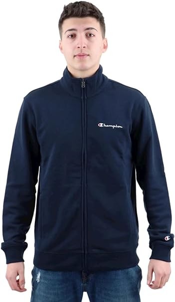 Champion Legacy Icons - Heavy Spring Terry Small Script Logo High-Neck Full-Zip Felpa, Blu Marino, Uomo