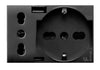 Tekla S44 Presa Schuko Presa Italiana USB-A e USB-C 2P+T 10/16A 250V 3 Moduli Grigio Opaco, 44509015USB