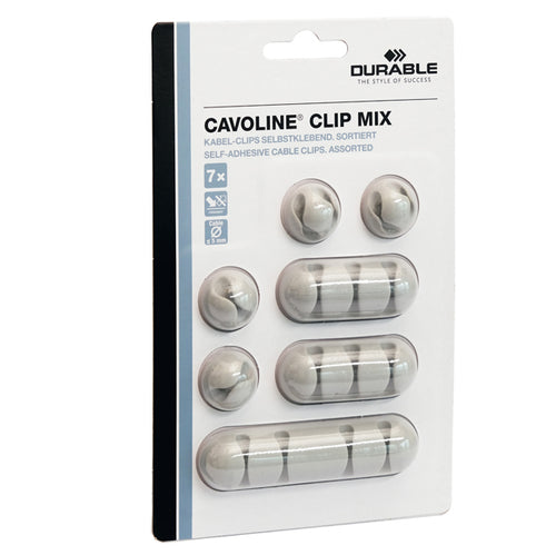 Mix Di 7 Clip Fermacavi Adesivi - Grigio - Cavoline Clip Mix Durable
