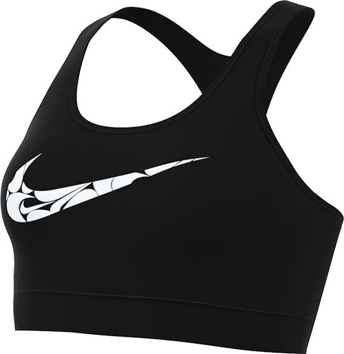 Nike W Nk Swsh LS Hbr Bra, Nero/Bianco