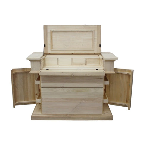 MOBILI 2G -  Cassettiera 7 cassetti classica con ribalta legno massello grezzo 126x53x98 (530)