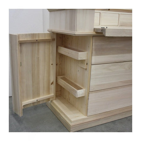 MOBILI 2G -  Cassettiera 7 cassetti classica con ribalta legno massello grezzo 126x53x98 (530)