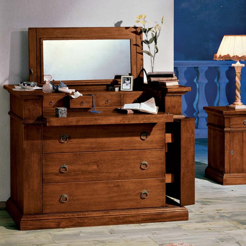 MOBILI 2G -  Cassettiera 7 cassetti classica con ribalta legno tinta noce 126x53x98 (530)