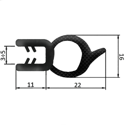 Guarnizione per lamiera o ABS con aggancio da 3mm a 5mm (5 mt)