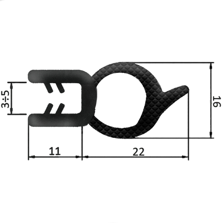 Guarnizione per lamiera o ABS con aggancio da 3mm a 5mm (5 mt)