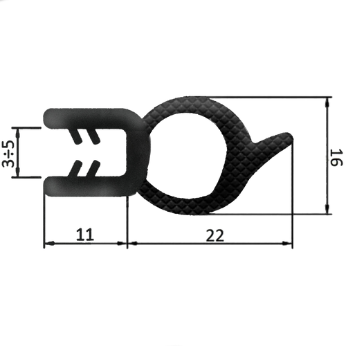 Guarnizione per lamiera o ABS con aggancio da 3mm a 5mm (20 mt)
