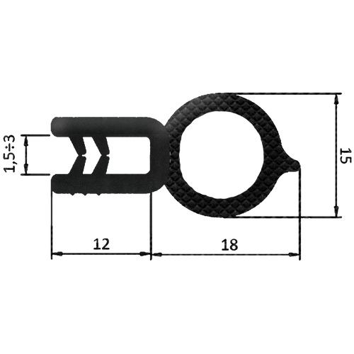 Guarnizione per lamiera o ABS con aggancio da 1mm a 3mm (20 mt)