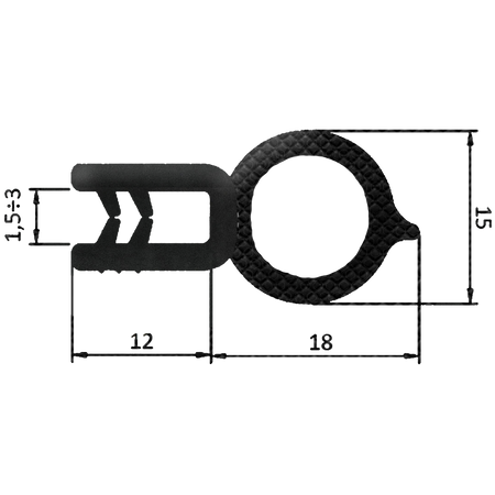 Guarnizione per lamiera o ABS con aggancio da 1mm a 3mm (5 mt)