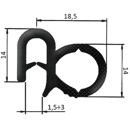 Guarnizione per lamiera o ABS e cofani con aggancio fino a 3mm (20 mt)