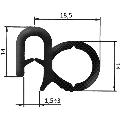 Guarnizione per lamiera o ABS e cofani con aggancio fino a 3mm (5 mt)