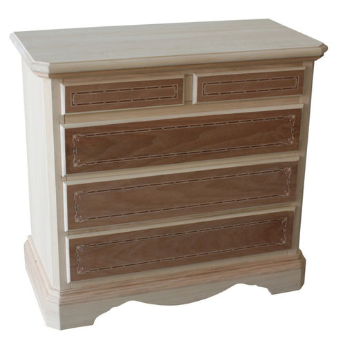 MOBILI 2G -  Cassettiera classica 5 cassetti intarsi legno grezzo 90x45x84 (267)