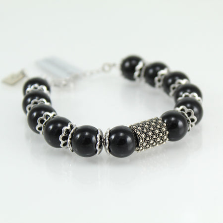 Bracciale portafortuna Su Coccu sfere onice e filigrana d'argento