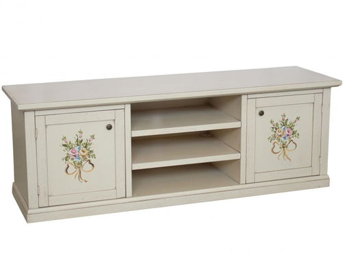 MOBILI 2G - Porta tv 2 ante legno shabby bianco decori 160x46x56