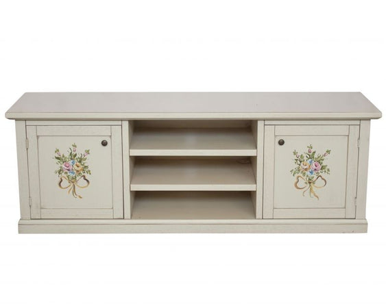 MOBILI 2G - Porta tv 2 ante legno shabby bianco decori 160x46x56