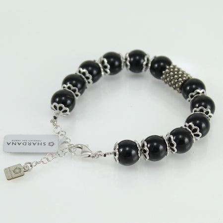 Bracciale portafortuna Su Coccu sfere onice e filigrana d'argento