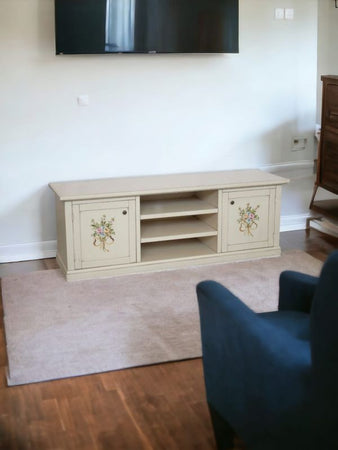 MOBILI 2G - Porta tv 2 ante legno shabby bianco decori 160x46x56