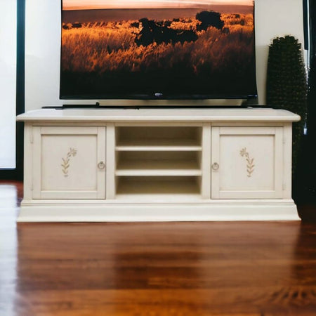 MOBILI 2G - Porta tv 2 ante legno shabby avorio decori 160x46x56