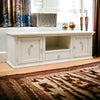 Porta tv 2 ante 1 cassetto legno shabby avorio decori 160x46x56