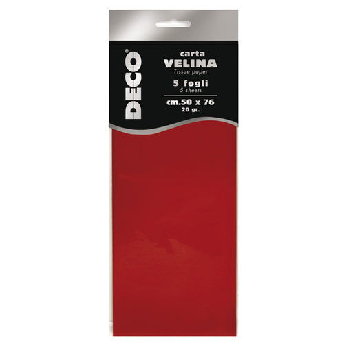 Busta 5 Fogli Carta Velina 20Gr 50X76Cm Rosso Deco