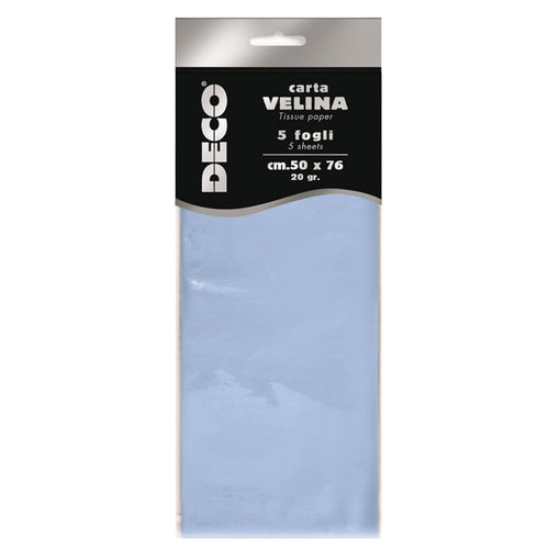 Busta 5 Fogli Carta Velina 20Gr 50X76Cm Azzurro Baby Deco