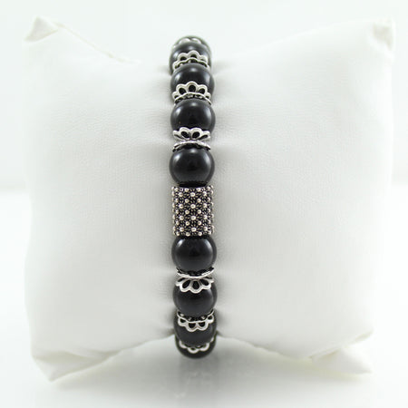 Bracciale portafortuna Su Coccu sfere onice e filigrana d'argento