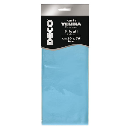 Busta 5 Fogli Carta Velina 20Gr 50X76Cm Azzurro Deco