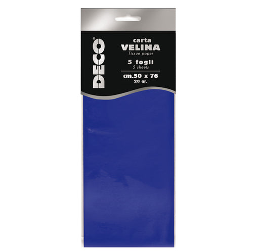 Busta 5 Fogli Carta Velina 20Gr 50X76Cm Blu Deco