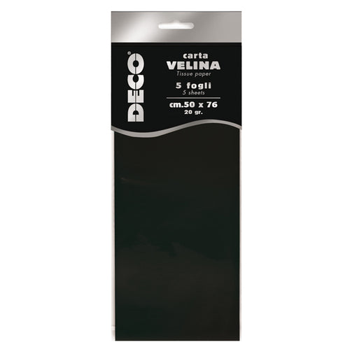 Busta 5 Fogli Carta Velina 20Gr 50X76Cm Nero Deco