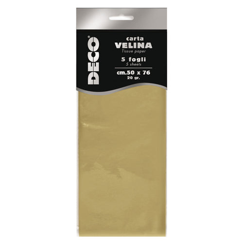 Busta 5 Fogli Carta Velina 20Gr 50X76Cm Oro Perlescente Deco