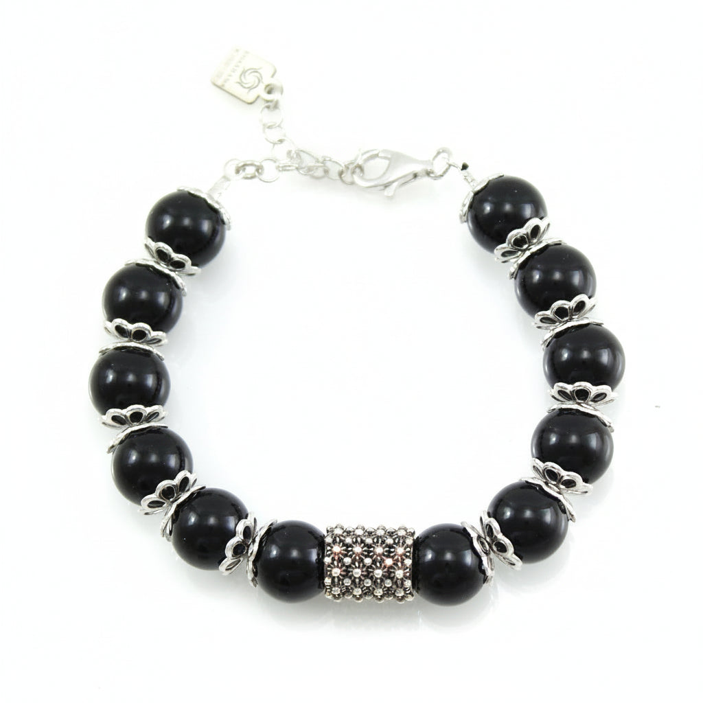 Bracciale portafortuna Su Coccu sfere onice e filigrana d'argento Artigianato Sardo