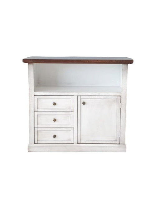 MOBILI 2G - Porta tv 1 anta 3 cassetti legno shabby bianco anticato noce 84x40x80