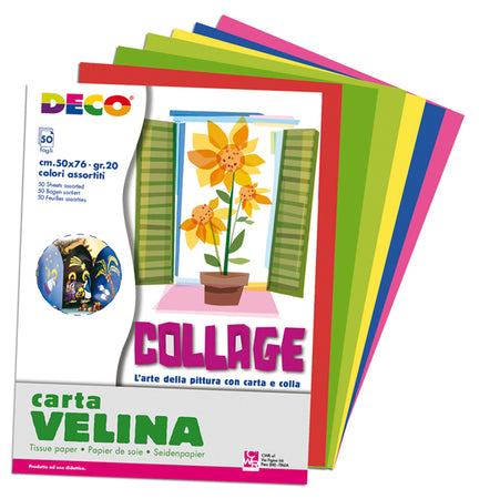 Busta Di Carta Velina 50Fg 50X76Cm 10 Colori Assortiti Deco