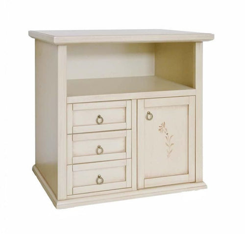 MOBILI 2G - Porta tv 1 anta 3 cassetti legno shabby avorio patinato 84x40x80