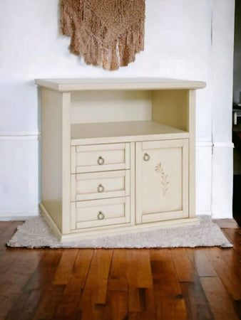 MOBILI 2G - Porta tv 1 anta 3 cassetti legno shabby avorio patinato 84x40x80