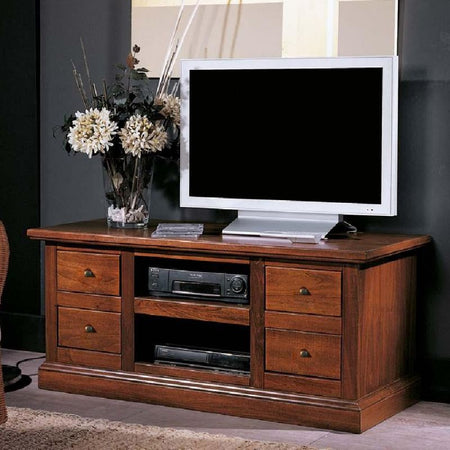 Porta tv classico 4 cassetti 2 vani tinta noce 115x46x54