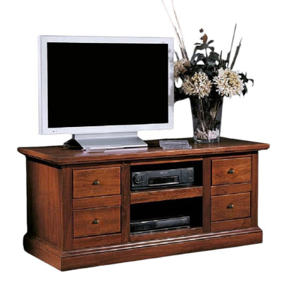 Porta tv classico 4 cassetti 2 vani tinta noce 115x46x54
