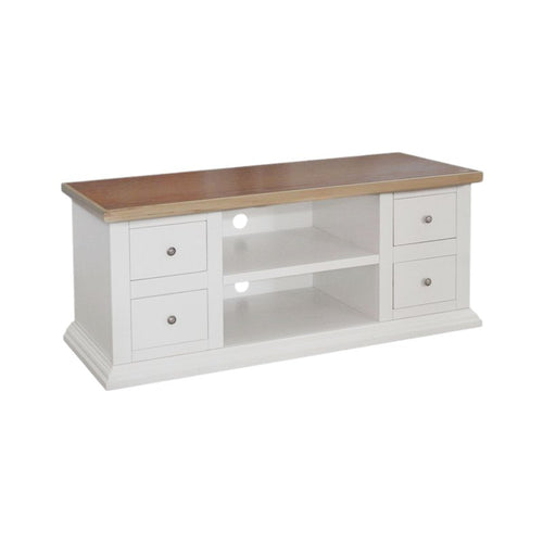 MOBILI 2G - Porta tv 4 cassetti 2 vani a giorno shabby bianco e naturale 120x50x53
