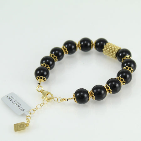 Bracciale portafortuna Su Coccu sfere onice e filigrana d'argento dorato