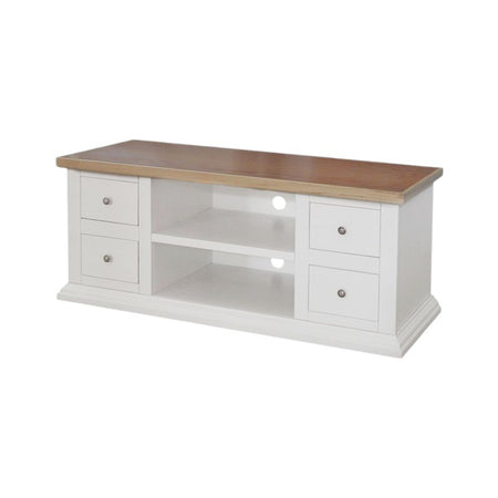 MOBILI 2G - Porta tv 4 cassetti 2 vani a giorno shabby bianco e naturale 120x50x53