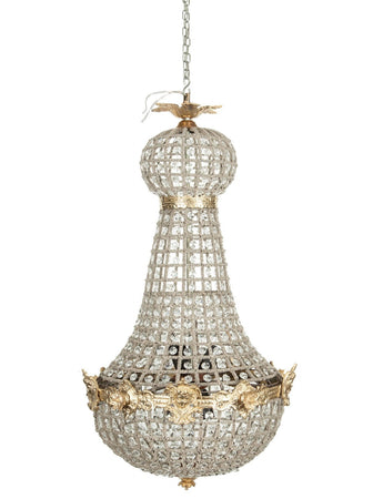 Biscottini Lampadario in fusione di ottone e gemme in cristallo