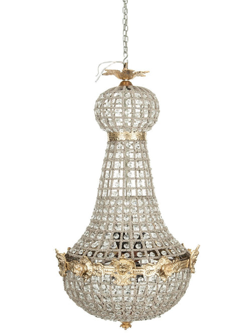 Biscottini Lampadario in fusione di ottone e gemme in cristallo
