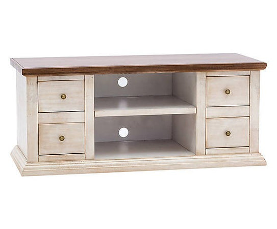 MOBILI 2G - Porta tv 4 cassetti shabby bianco anticato e noce 120x50x53