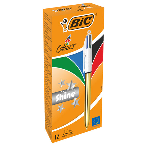 Scatola 12 Penne Sfera A Scatto 4Colors Shine Oro Bic