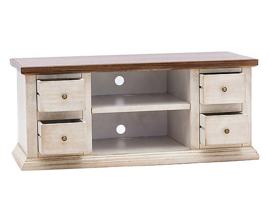 MOBILI 2G - Porta tv 4 cassetti shabby bianco anticato e noce 120x50x53