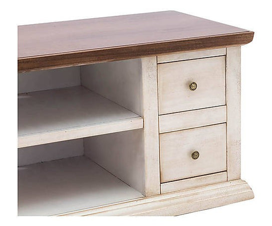 MOBILI 2G - Porta tv 4 cassetti shabby bianco anticato e noce 120x50x53