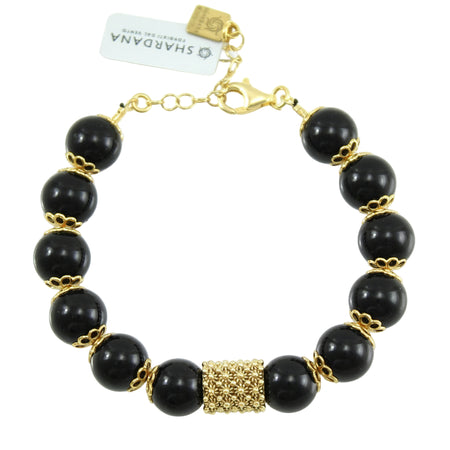 Bracciale portafortuna Su Coccu sfere onice e filigrana d'argento dorato