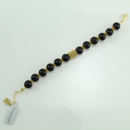 Bracciale portafortuna Su Coccu sfere onice e filigrana d'argento dorato