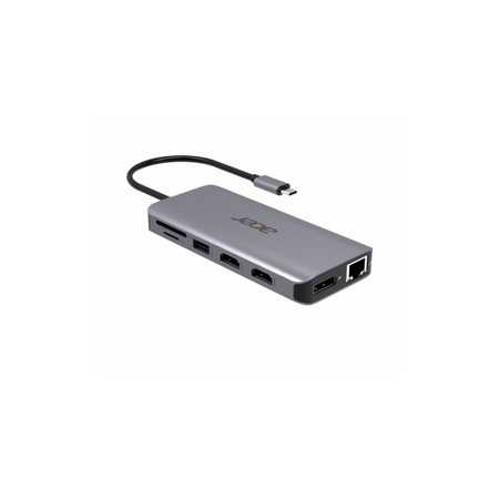 Acer 12-in-1 Type-C Dongle Cablato USB 3.2 Gen 1 [3.1 Gen 1] Type-C Argento (12-IN-1 TYPE-C DONGLE - 2xUSB3.2 2xUSB2.0 2xHDMI - DisplayPort Type C PowerDelivery SD Card reader TF Card reader 1000M Et
