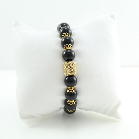 Bracciale portafortuna Su Coccu sfere onice e filigrana d'argento dorato